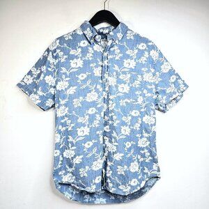 Vintage Bonobos Blue White Chambray Floral Standard Fit Button Down Shirt